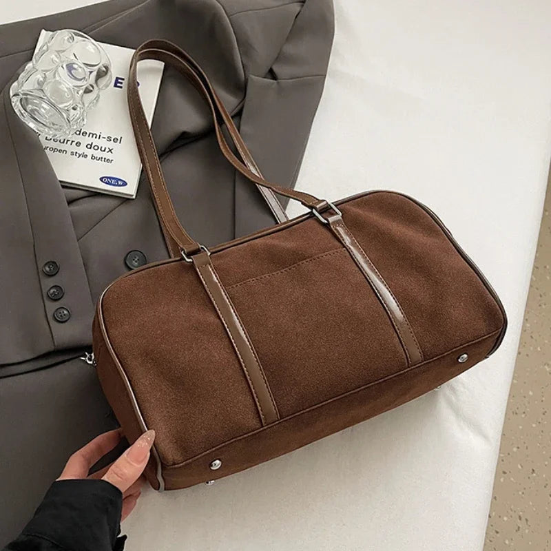 Casual Large Capaci Suede Bag Women 2025 New Autumn and Winter Retro Brown Commuter Shoulder Bag Pillow Bag Purses and Handbags