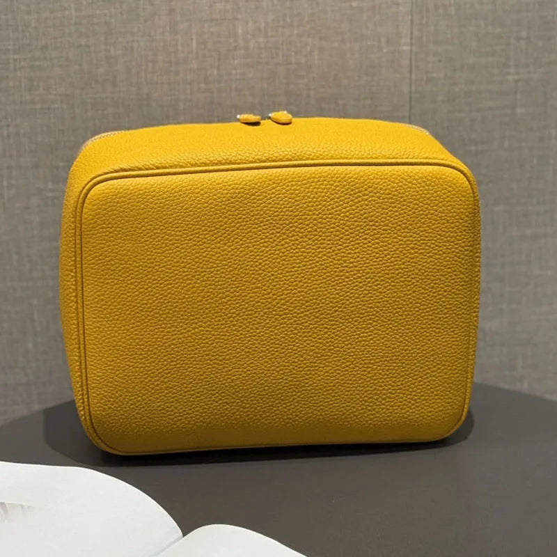 Leather large-capacity fashionable box-shaped makeup bag, portable multi-functional wash bag, simple travel cosmetic storage