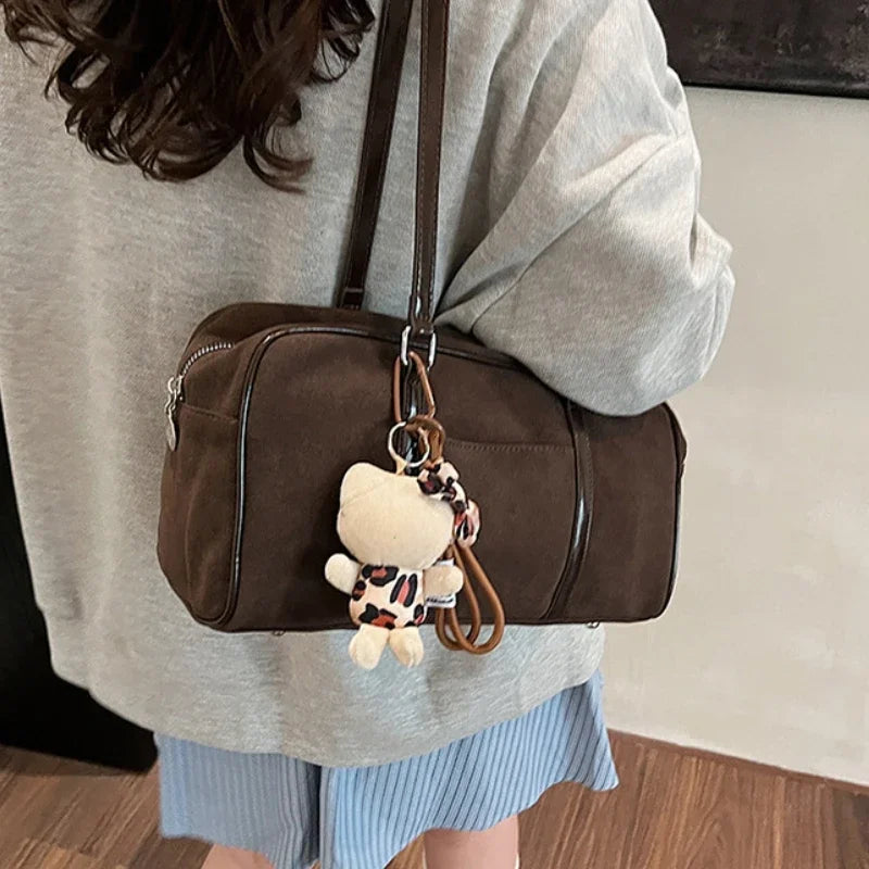 Casual Large Capaci Suede Bag Women 2025 New Autumn and Winter Retro Brown Commuter Shoulder Bag Pillow Bag Purses and Handbags